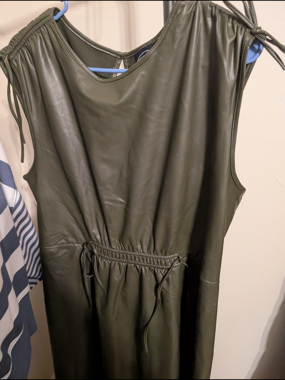 Sleeveless Faux Leather Midi Dress in Olive Green